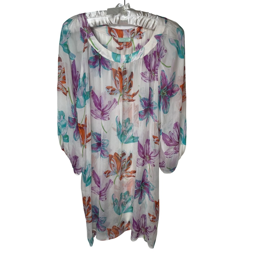 Manuel Canovas 100% Silk Floral Tulip Sheer Tunic Dress Made in Italy Size 12/14